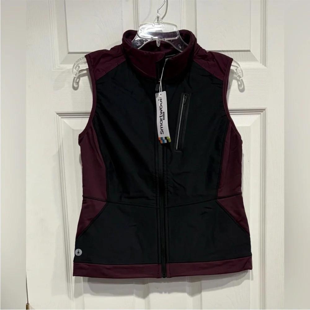 SmartWool Women's Medium Fleece Wind Vest Insulated Merino Wool Black Maroon NWT